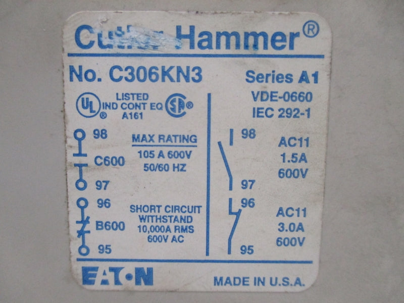 CUTLER-HAMMER C306KN3 SER. A1 600V 105A UNMP