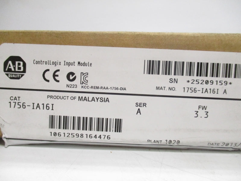 ALLEN BRADLEY 1756-IA16I SER. A F/W 3.3 24VDC (NO DOOR) NSMP