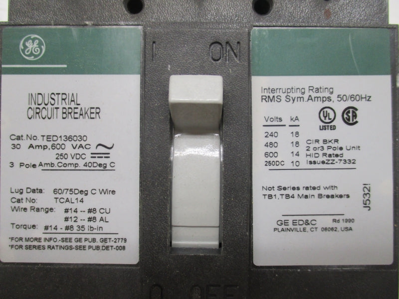 GENERAL ELECTRIC TED136030 600VAC 30A (GREEN) NSNP