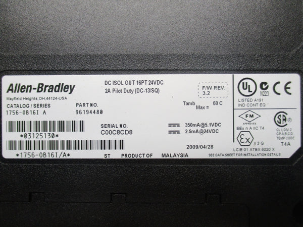 ALLEN BRADLEY 1756-OB16I SER. A 24VDC 2A F/W 3.2 NSMP