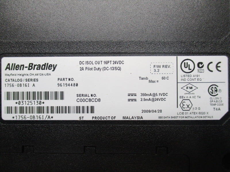ALLEN BRADLEY 1756-OB16I SER. A 24VDC 2A F/W 3.2 NSMP