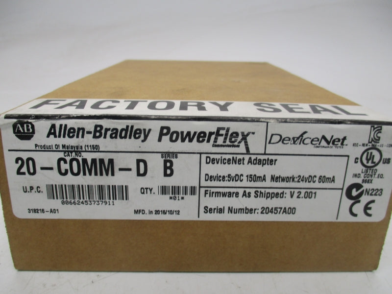 ALLEN BRADLEY 20-COMM-D SER. B F/W V2.001 24VDC DATE: 2016 NSFS