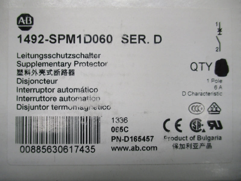 ALLEN BRADLEY 1492-SPM1D060 SER. D 277VAC 6A NSNP