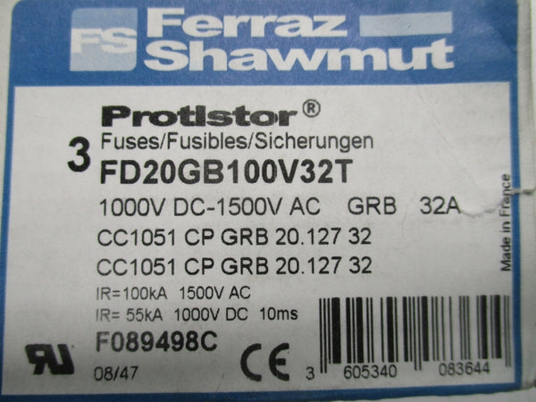 FERRAZ SHAWMUT FD20GB100V32T 1500VAC 32A (PKG OF 3) NSMP