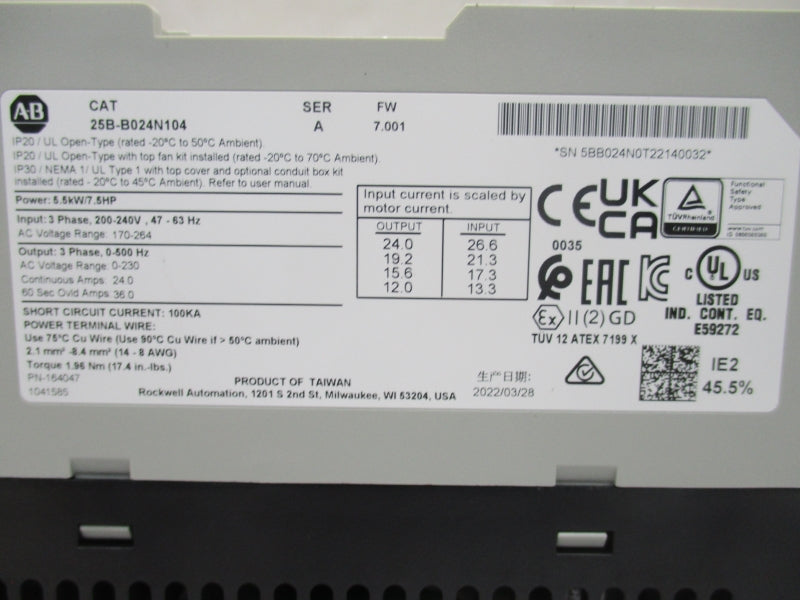 ALLEN BRADLEY 25B-B024N104 SER. A F/W 7.001 170-264V 24.0A NSNP