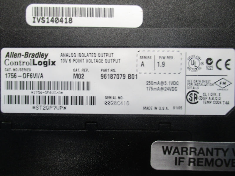 ALLEN BRADLEY 1756-OF6VI SER. A F/W 1.9 REV. MO2 24VDC NSNP