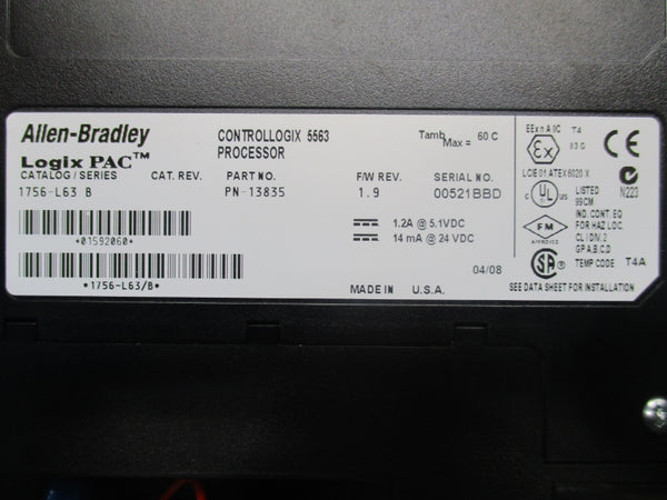 ALLEN BRADLEY 1756-L63 SER. B F/W 1.9 24VDC (AS IS) NSNP