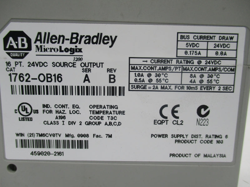 ALLEN BRADLEY 1762-OB16 SER. A REV. B 24VDC NSNP