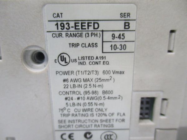 ALLEN BRADLEY 193-EEFD SER. B 600V 9-45A NSNP