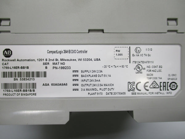 ALLEN BRADLEY 1769-L16ER-BB1B SER. B F/W 1.00524V 2.3A UNMP