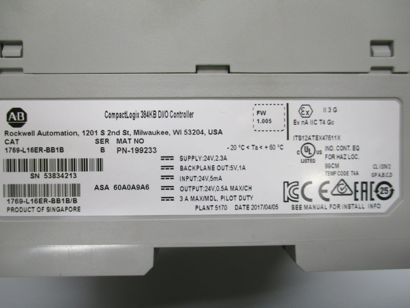 ALLEN BRADLEY 1769-L16ER-BB1B SER. B F/W 1.00524V 2.3A UNMP