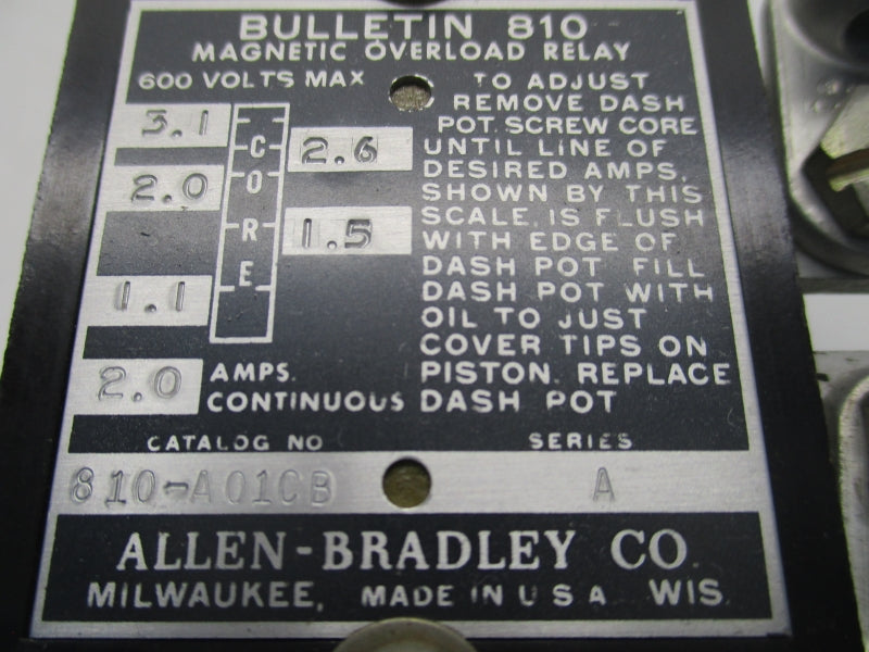 ALLEN BRADLEY 810-A01CB SER. A 2.0A NSNP