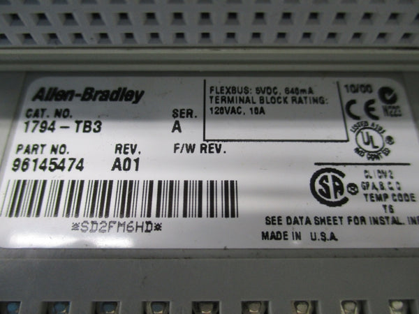 ALLEN BRADLEY 1794-TB3 SER. A REV. A01 120VAC 10A NSNP