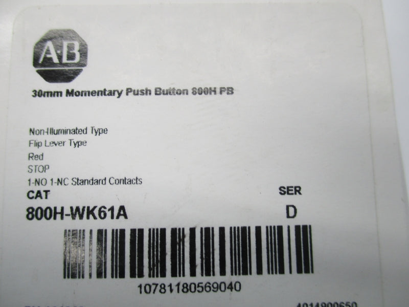 ALLEN BRADLEY 800H-WK61A SER. D (WH) NSFS