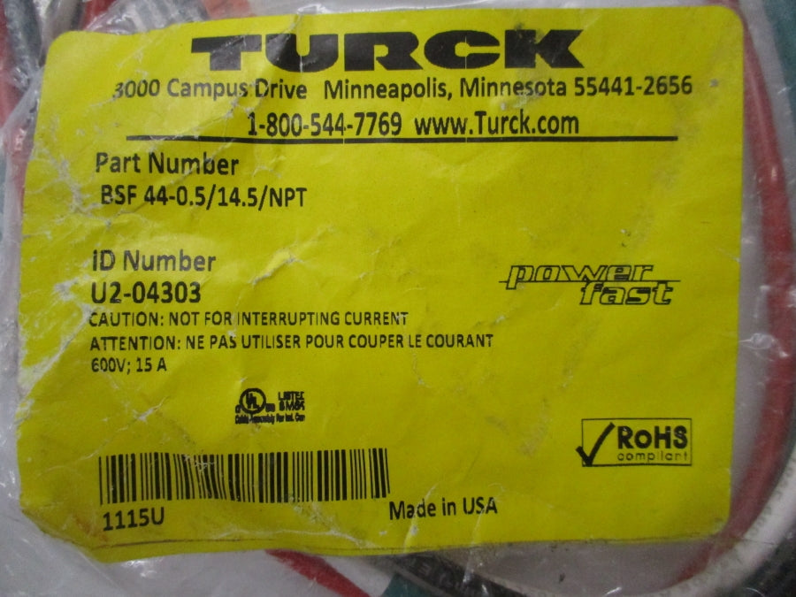TURCK BSF44-0.5/14.5/NPT U2-04303 600V 15A NSMP