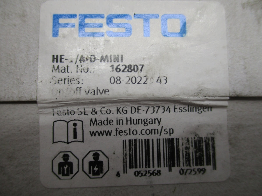 FESTO HE-1/4-D-MINI 162807 240PSI NSFS
