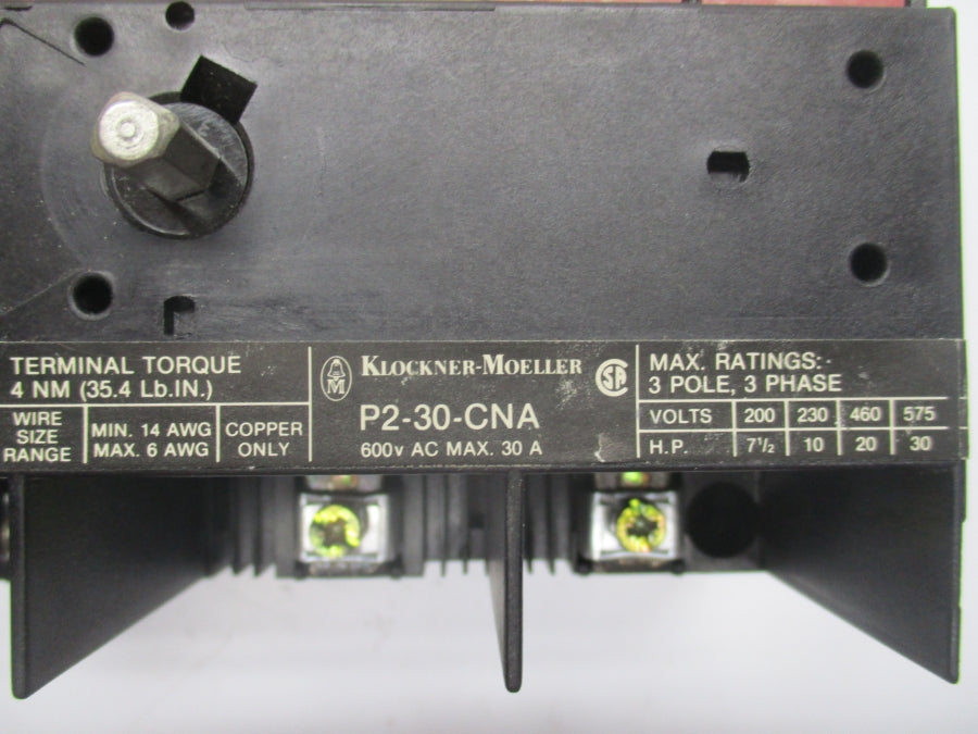 KLOCKNER MOELLER P2-30-CNA 600VAC 30A NSNP