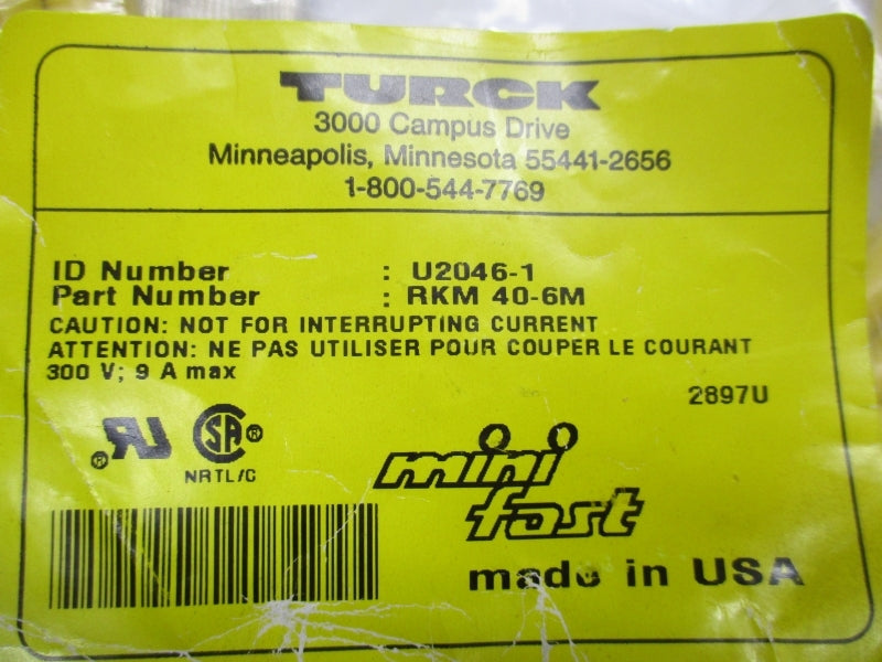 TURCK RKM40-6M U2046-1 300V 9A NSMP