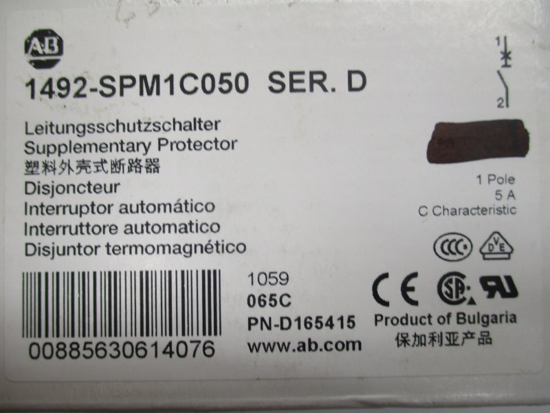 ALLEN BRADLEY 1492-SPM1C050 SER.D 277VAC 5A (WH) NSMP