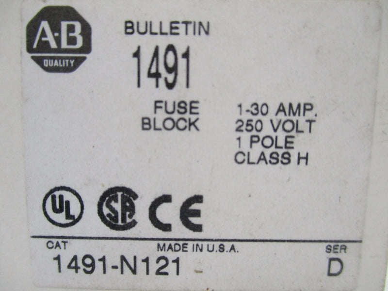 ALLEN BRADLEY 1491-N121 SER.D 1-30A 250V (WH) NSMP