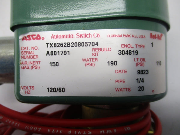 ASCO TX8262B20805704 120V 120V  110-190PSI 1/4" NSMP