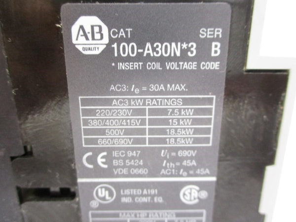 ALLEN BRADLEY 100-A30ND3 SER. B 110-120V 30A UNMP