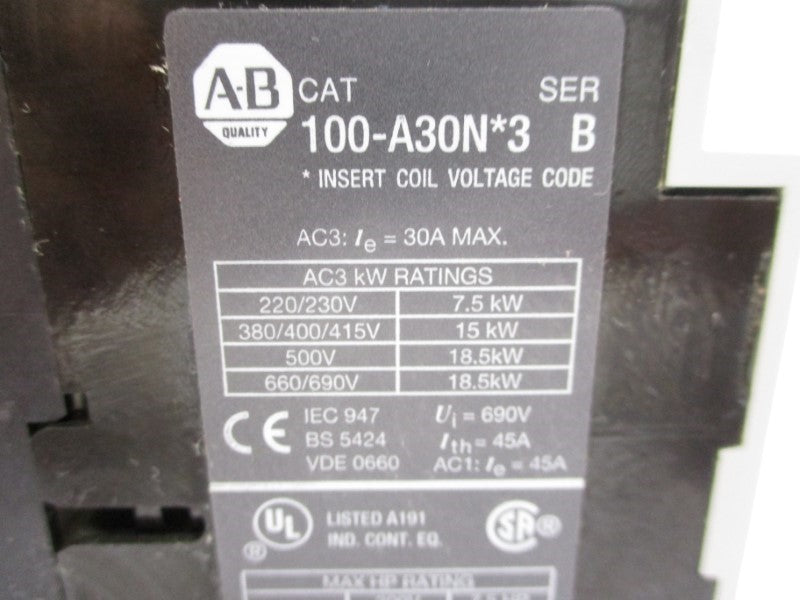 ALLEN BRADLEY 100-A30ND3 SER. B 110-120V 30A UNMP