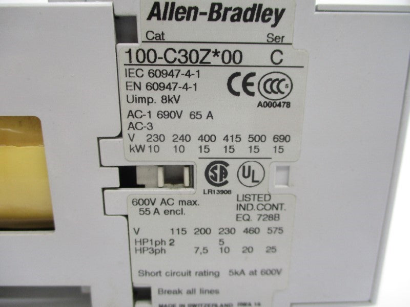 ALLEN BRADLEY 100-C30DJ14C SER. C 24VDC 65A UNMP