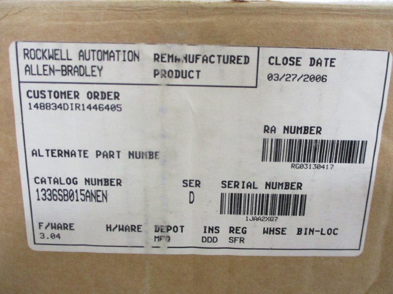 ALLEN BRADLEY 1336S-B015-AN-EN SER. D F/W 3.04 380-480VAC 25A REMAN