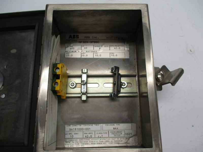 ABB NF32X-3PB6C 600V 40A (ENCLOSURE ONLY) UNMP