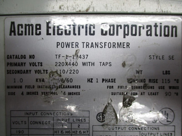 ACME ELECTRIC TF-1-17437 220-440V UNMP
