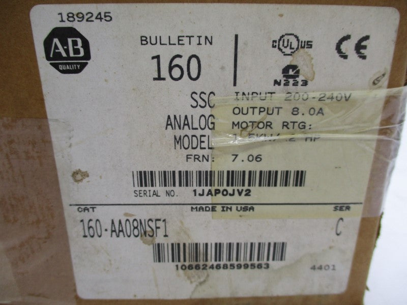 ALLEN BRADLEY 160-AA08NSF1 SER. C F/W 7.06 200-240V 9.4A (BR/WH) NSMP