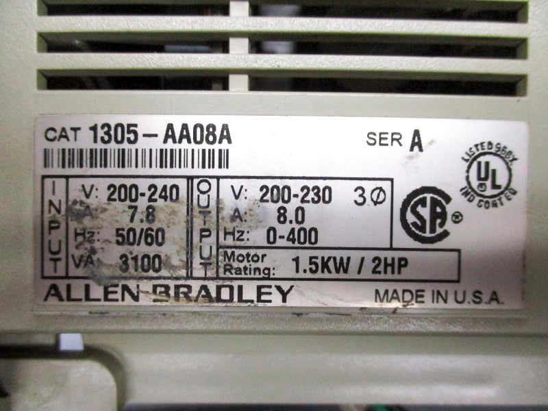 ALLEN BRADLEY 1305-AA08A 200-240V 7.8A (NO COVER) UNMP