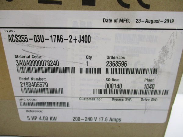 ABB ACS355-03U-17A6-2+J400 200-240V 25A NSMP