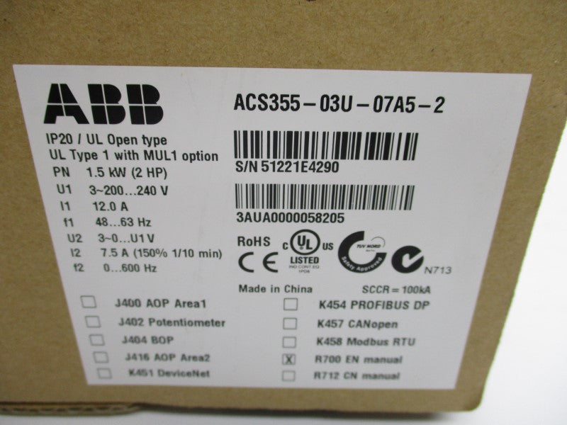 ABB ACS355-03U-07A5-2 200-240V 12A (NO TERMINAL) NSMP