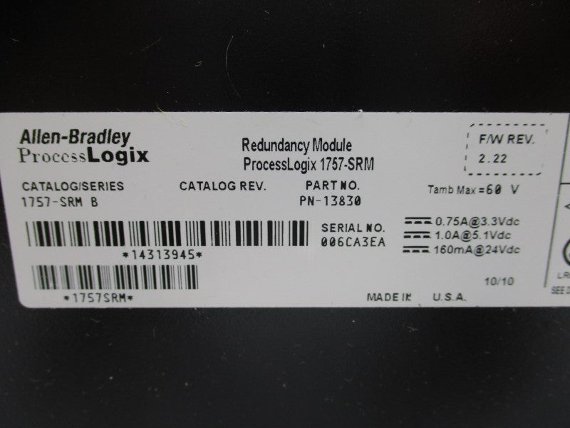 ALLEN BRADLEY 1757-SRM SER. B F/W 2.22 24VDC 1A REMAN