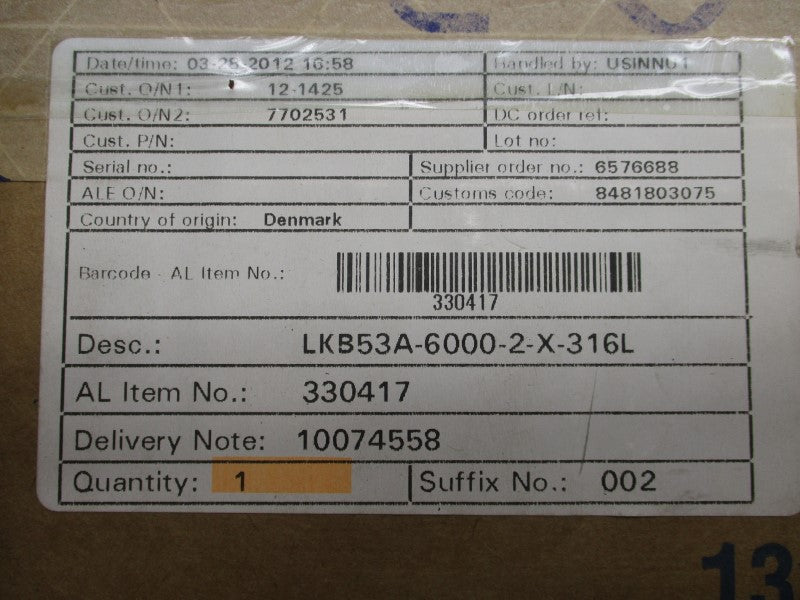 ALFA LAVAL LKB53A-6000-2-X-316L 1-7/8" NSMP