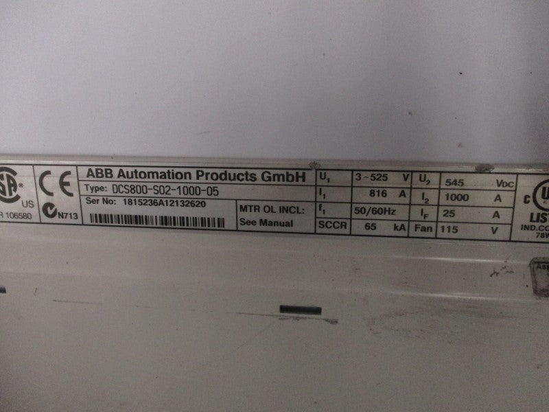ABB DCS800-S02-1000-05 3-525V 816A (AS IS) UNMP