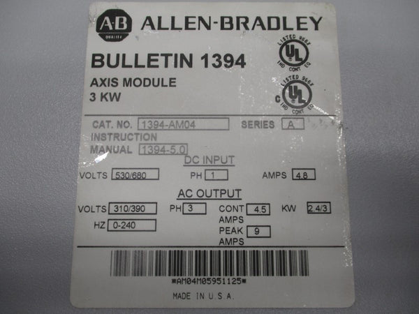 ALLEN BRADLEY 1394-AM04 SER. A 530/680VDC 4.8A (AS IS) UNMP