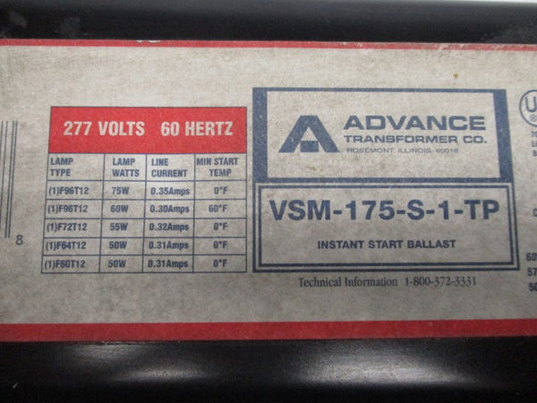 ADVANCE TRANSFORMER VSM-175-S-1-TP 277V 0.35A UNMP