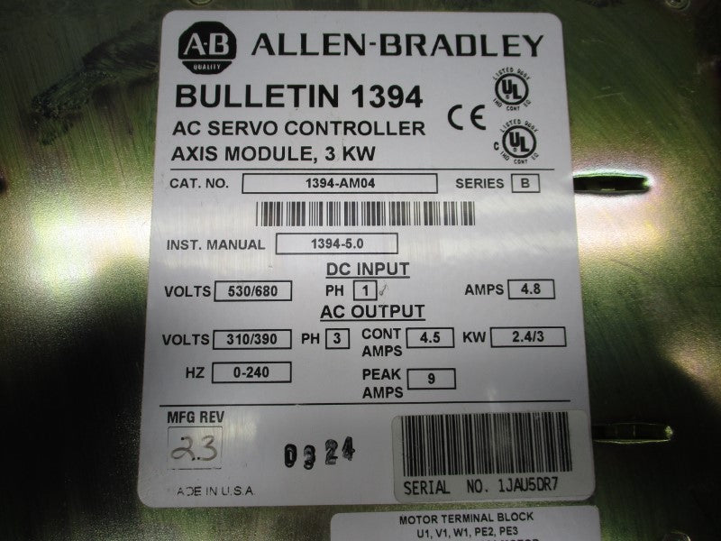 ALLEN BRADLEY 1394-AM04 SER. B REV. 23 530/680VDC 4.8A UNMP