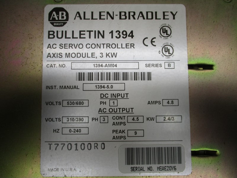 ALLEN BRADLEY 1394-AM04 SER. B REV. 23 530/680VDC 4.8A (AS IS) UNMP