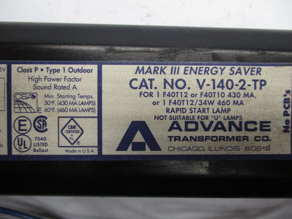 ADVANCE TRANSFORMER V-140-2-TP 277V 0.185A UNMP