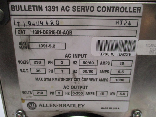 ALLEN BRADLEY 1391-DES15-DI-AQB 230V 15A NUPI