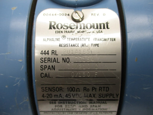 ROSEMOUNT 444RL2U1A1E5 45VDC 0/150F UNMP
