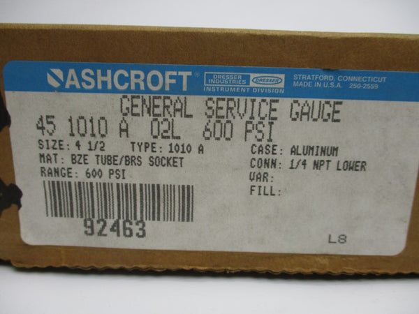 ASHCROFT 451010A02L 600PSI 4-1/2" NSMP