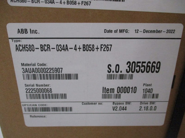 ABB ACH580-BCR-034A-4+B058+F267 S/W 2.044 NSFS