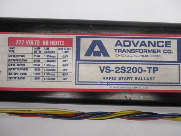 ADVANCE TRANSFORMER CO. VS-2S200-TP 277V 1.65A UNMP