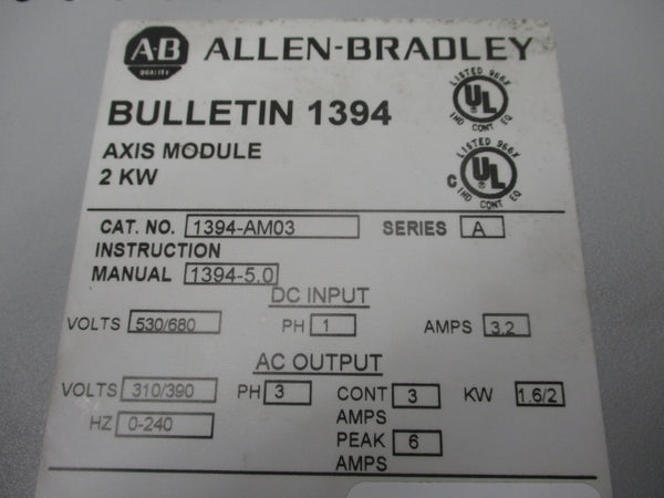 ALLEN BRADLEY 1394-AM03 SER. A 530/680V 3.2A NSNP