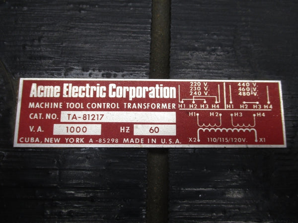 ACME ELECTRIC CORP. TA-81217 480V UNMP